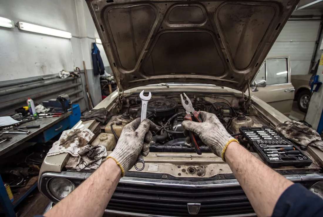 Mechanic at home, filmed from the wearer's point of view