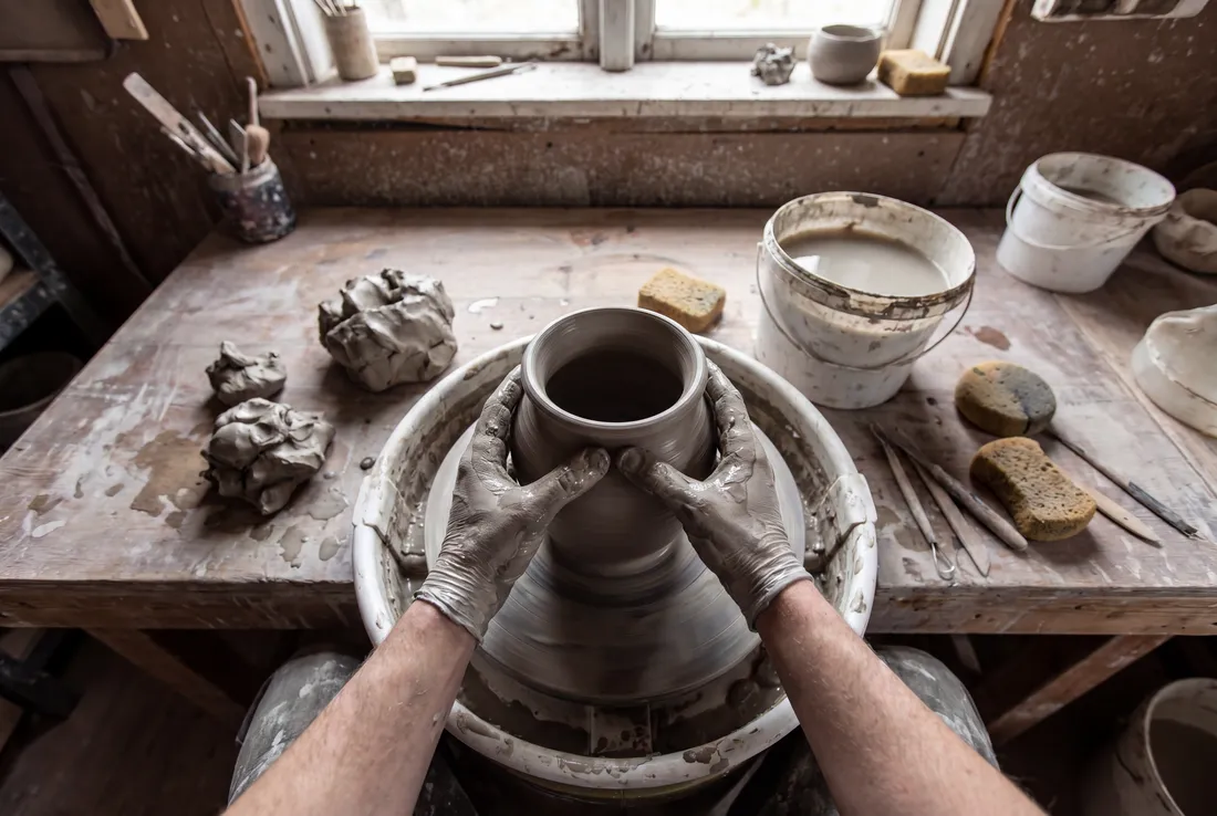 Pottery at home, filmed from the wearer's point of view